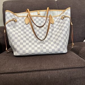 Louis Vuitton Gray and Tan Checkered Tote